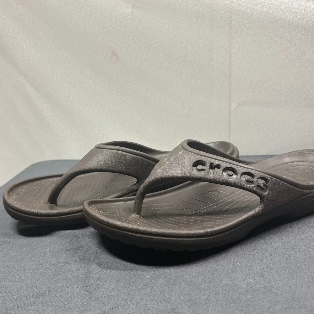 Crocs Men Flip Flops Brown Croslite Foam Size 11 Casual Beach Thong Sandals